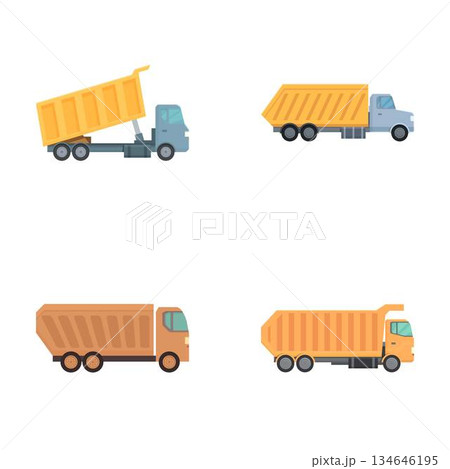 Set of cartoon dump trucks on white background Set of cartoon dump trucks on white background 134646195
