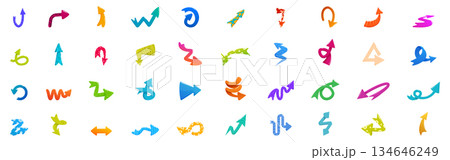 Quirky arrow icons set. Colorful arrows pointing in different directions 134646249