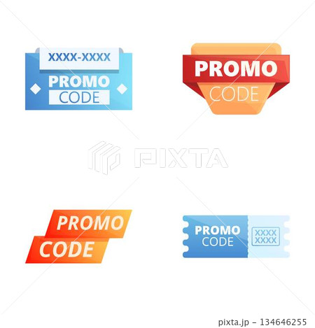 Promocode icons set cartoon vector. Colorful coupon template for big sale 134646255