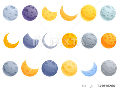 Moon icons set, cartoon style 134646260