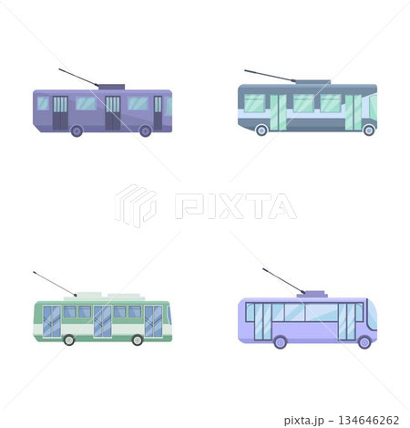 Set of modern trolleybus illustrations Set of modern trolleybus illustrations 134646262