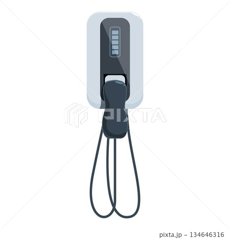 Electric vehicle charger displaying charging status on a white background Electric vehicle charger displaying charging status on a white background 134646316