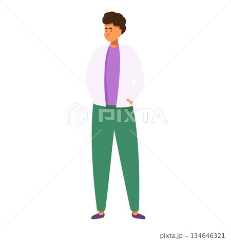 Young man standing with hands in pockets is thinking about something 134646321