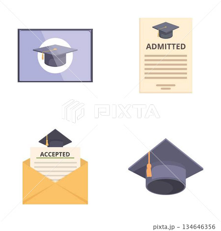 Set of four flat design icons representing graduation and academic achievement Set of four flat design icons representing graduation and academic achievement 134646356