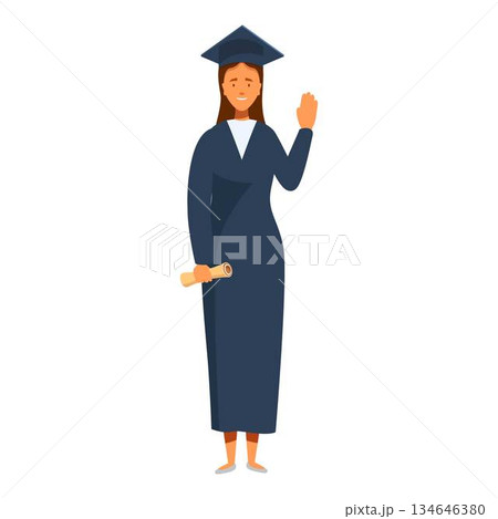 Happy graduate holding diploma and waving handのイラスト素材 [134646380] - PIXTA