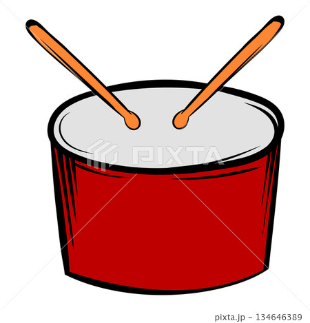 Red drum with drumsticks playing music cartoon illustration Red drum with drumsticks playing music cartoon illustration 134646389