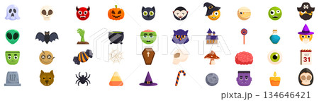 Halloween emoji icons set. Halloween colorful icons set featuring classic symbols 134646421