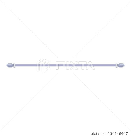 Long metal curtain rod with decorative finials extending horizontally 134646447