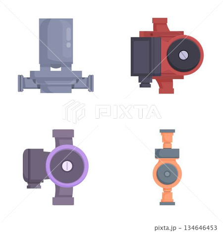 Set of four cartoon industrial pipes and valves Set of four cartoon industrial pipes and valves 134646453