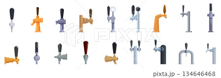 Beer taps icon set. Different beer tap handles ready to pour refreshing drinks 134646468