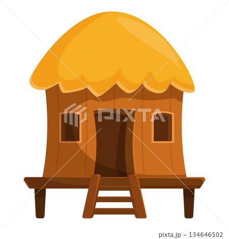 Wooden stilt house standing on the ground with ladder 134646502