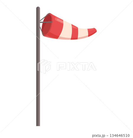 Red and white striped windsock inflated by the wind 134646510