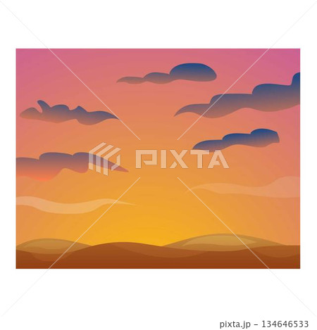 Beautiful landscape with hills turning dark under a cloudy sunset sky 134646533
