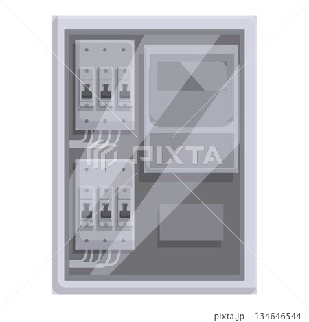 Gray metal electrical panel with fuses and switches for managing power supply Gray metal electrical panel with fuses and switches for managing power supply 134646544