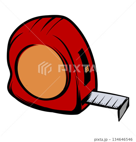 Red measuring tape showing measurement tool for construction and diy projects Red measuring tape showing measurement tool for construction and diy projects 134646546
