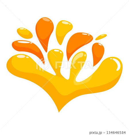 Orange and yellow liquid splashing and forming a crown shape 134646584