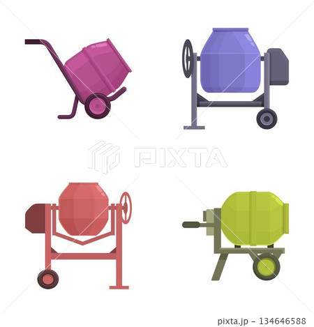 Set of four cartoon concrete mixers 134646588