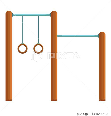 Wooden double pull up bar with gymnastic rings for park workout Wooden double pull up bar with gymnastic rings for park workout 134646608