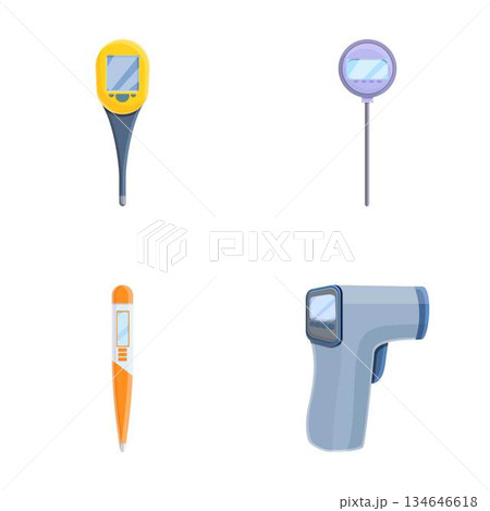 Electronic thermometer icons set cartoon vector. Various type of thermometer 134646618