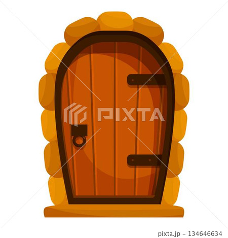 Old wooden fantasy door with stone frame inviting to enter Old wooden fantasy door with stone frame inviting to enter 134646634