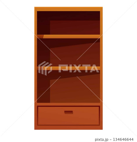 Empty wooden bookcase with drawer standing isolated 134646644