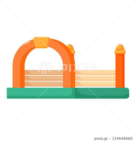 Inflatable bouncy house with orange arch and green base for kids entertainment Inflatable bouncy house with orange arch and green base for kids entertainment 134646660