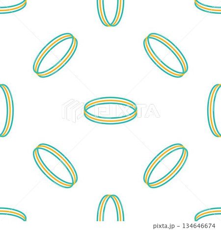 Seamless pattern of turquoise and yellow hula hoops rotating on white background 134646674