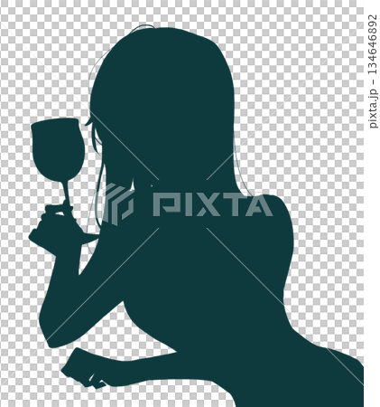 ワイングラスを持った女性　影絵 134646892