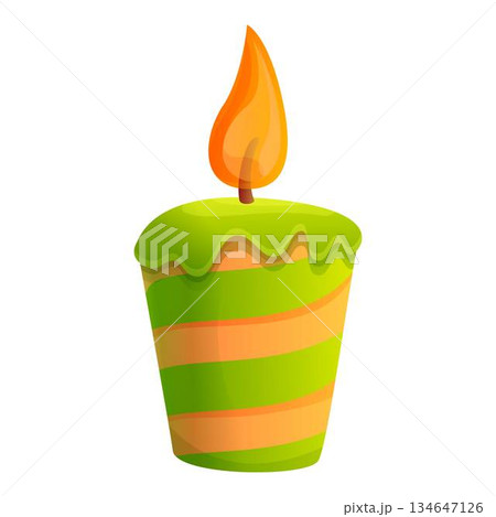 Green striped candle icon, cartoon style 134647126