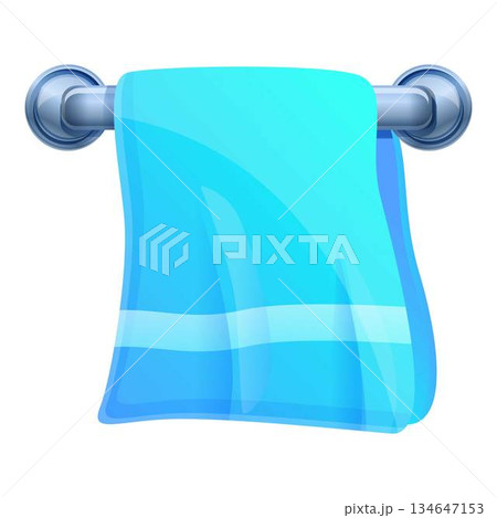 Blue towel on hanger icon, cartoon style 134647153