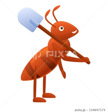 Ant shovel worker icon, cartoon style 134647173