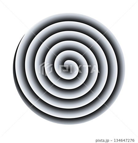 Hypnotic spiral disc, a hypno disc creating an optical illusion, a peripheral drift or motion illusion. Archimedean spiral with gray gradient. Focusing on the center the swirl appears to move. Vector 134647276