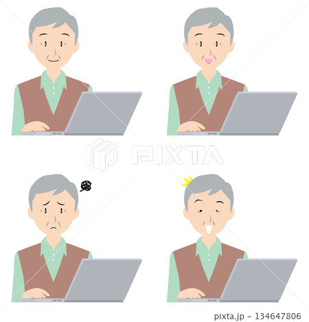 ノートPCとシニア男性① 134647806