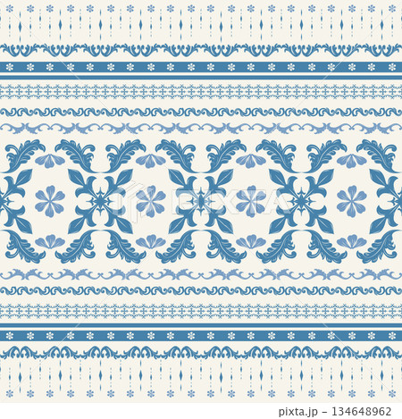 Classy Elegant Scroll Ornament Vector Fleur de lis Blooming Florals Pattern Damask with Porcelain Royal Blue Embroidery Silk Weave Seamless Border Exquisite Elaborate Detailed Decoration Haute Couture Classy Elegant Scroll Ornament Vector Fleur de lis Blooming Florals Pattern Damask with Porcelain Royal Blue Embroidery Silk Weave Seamless Border Exquisite Elaborate Detailed Decoration Haute Couture 134648962