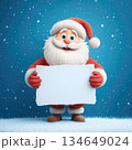 Cheerful Santa Claus holds a blank sign ready for holiday messages in a snowy background 134649024