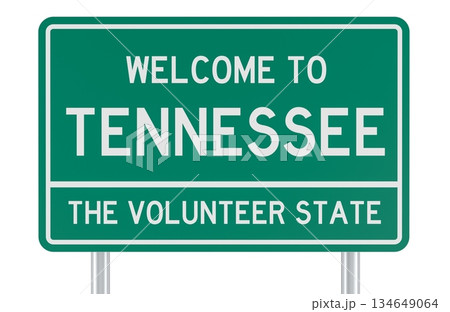 Welcome to Tennessee, green road sign. 3D rendering Welcome to Tennessee, green road sign. 3D rendering 134649064