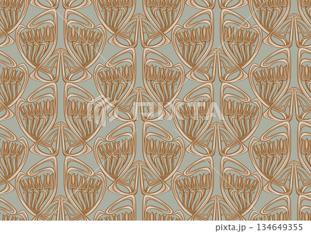 Decorative flowers and leaves in art nouveau style 134649355
