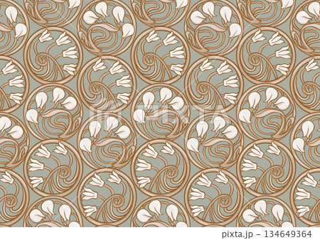 Decorative flowers and leaves in art nouveau style 134649364