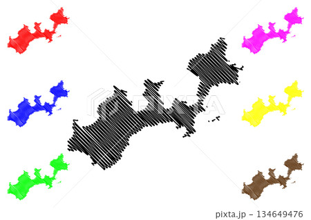 Yuri island (Japan, East Asia, Russian Federation, Russia, Kuril Islands) map vector illustration, scribble sketch Yuri map 134649476