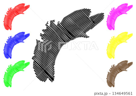Eiao island (France, French Republic, Pacific Ocean, Marquesas Islands Archipelago, French Polynesia) map vector illustration, scribble sketch Eiao map 134649561
