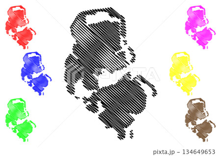 Huahine island (France, French Republic, Pacific Ocean, Society Islands Archipelago, French Polynesia) map vector illustration, scribble sketch Huahine map 134649653