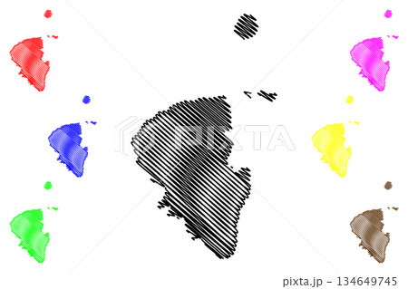 Lihir Group islands (Papua New Guinea, Pacific Ocean, Bismarck Archipelago) map vector illustration, scribble sketch Lihir, Niolam, Mali, Sanambiet, Masahet map 134649745
