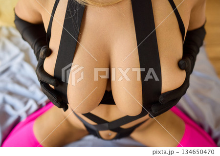 Explore Elegant Lingerie Fashion, featuring Seductive Straps and unique Bold Design elements 134650470