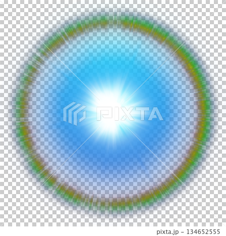 透明背景上的藍色能量光球和彩虹光暈 134652555