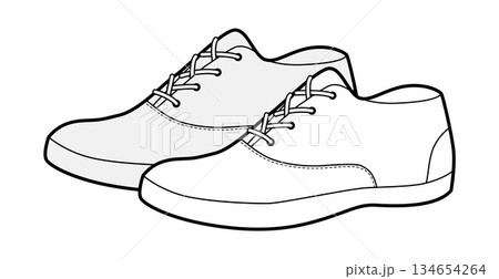 Plimsoll sneaker shoe sketch pair. Lightweight casual footwear for school, gym, summer walk for man woman unisex.  134654264