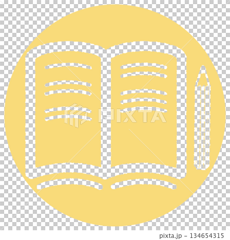 開いたノートのシンプルアイコン- イエロー 134654315