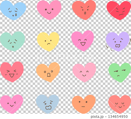 Heart set with various facial expressions 134654950