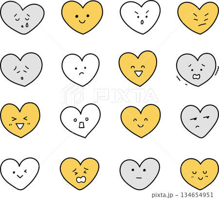 色々な表情のハートセット単色 色々な表情のハートセット単色 134654951