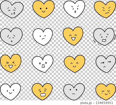 色々な表情のハートセット単色 色々な表情のハートセット単色 134654951