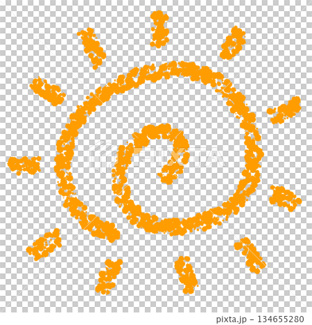 Crayon material hand-drawn illustration of the sun 134655280